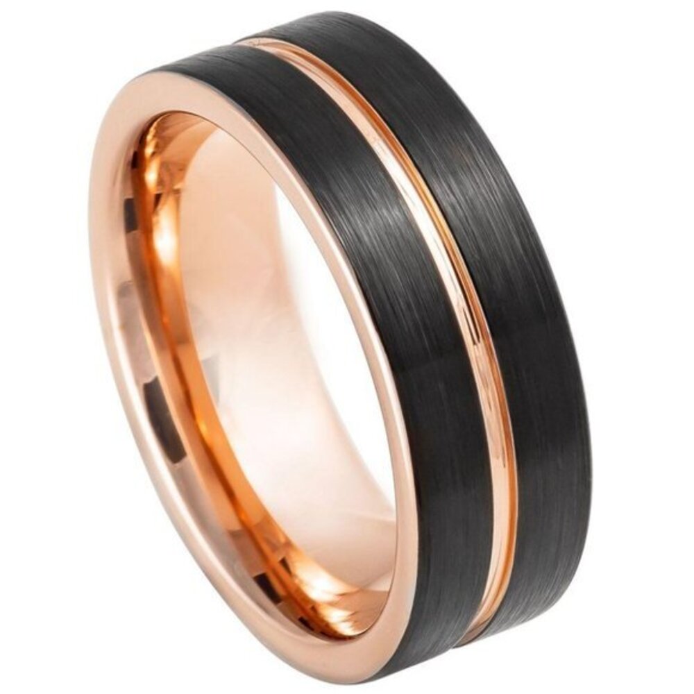 8mm Black Grooved rose Gold Wedding Band